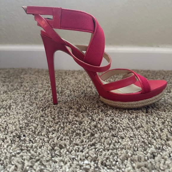 HERVE LEGER "SERA" Pink Leather Strappy Sandal Heel 7.5 M. Italy - Picture 5 of 7